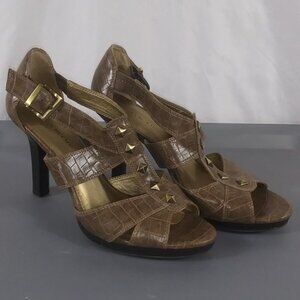 Dana buchman women's brown strappy studded open toe heels size 9.5